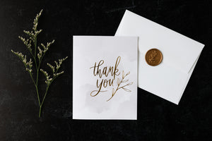 Thank You – Gray Watercolor – Foil Pressed Greeting Card